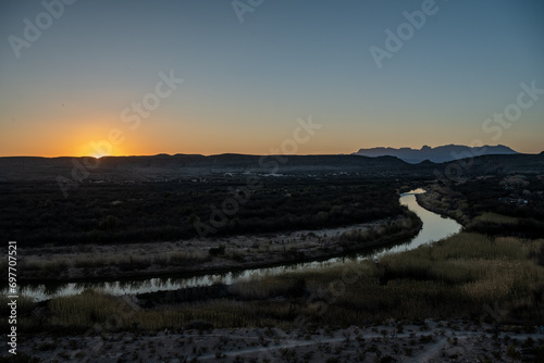 Rio Grand Appears to Flow Out of the Chisos Mountains In the Distance