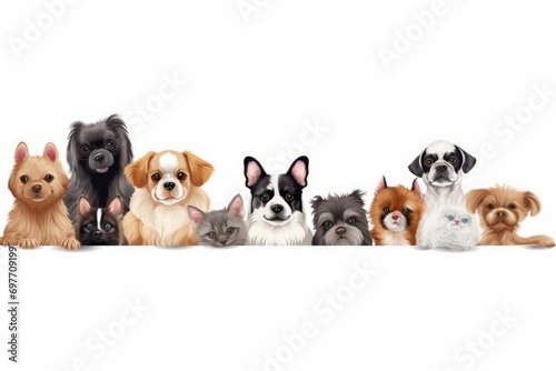 Group of dogs standing next to each other on white background. © Werckmeister