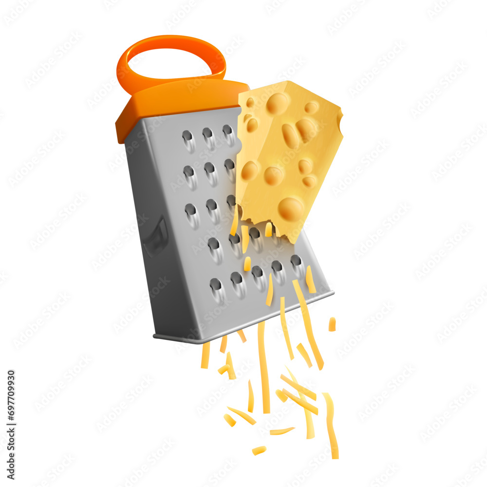 Grated cheese. Cheeses piece grate rasp on kitchen metal grater, shredded parmesan in sharp grating slicer cutting rub cheesy pieces cook recipe concept nowaday vector illustration
