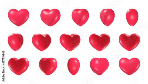 3d heart rotation. Isolated hearts shape animation for cartoon game, valentine day wedding scarlet love symbol, sprite sheet looping objects realistic nowaday vector illustration photo