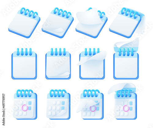 3d flip calendar. Paper folding calendars with upcoming date reminder render cartoon calender pages today month schedule agenda assign appointment event nowaday vector illustration