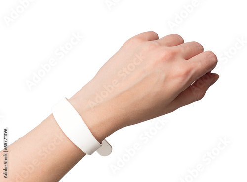 Obraz na płótnie Silicon bracelet mock up on hand wrist isolated on white background