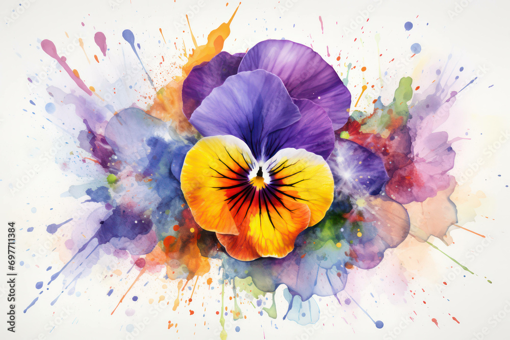 Summer spring pansy blossom plant yellow nature flower background flora gardening violet floral - obrazy, fototapety, plakaty 