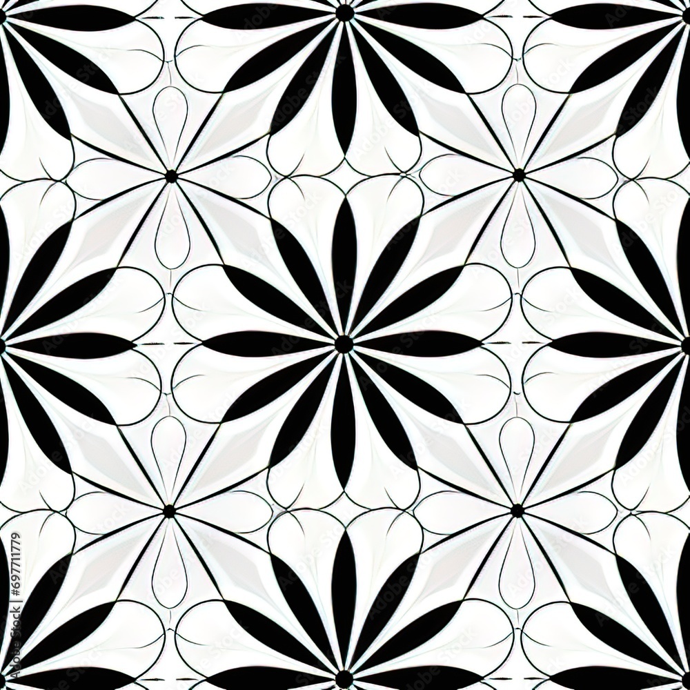 black and white repeating daisy pattern, simple, abstract pattern, seamless Pattern