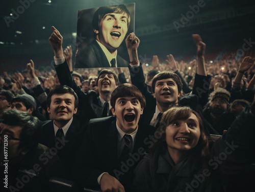 Jóvenes de los años 70 disfrutando en un concierto de los beatles