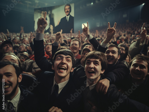Jóvenes de los años 70 disfrutando en un concierto de los beatles photo