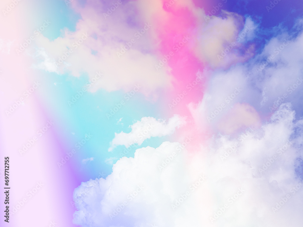 Fototapeta premium beauty abstract sweet pastel soft blue and pink with fluffy clouds on sky. multi color rainbow image. fantasy growing light
