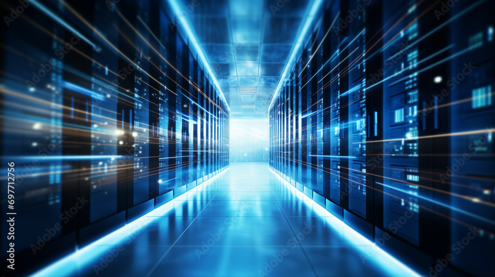 A photo of a secure server room with data protection, Data Privacy, blurred background, with copy space A photo of a secure server room with data protection, Data Privacy, blurred background, with copy space
