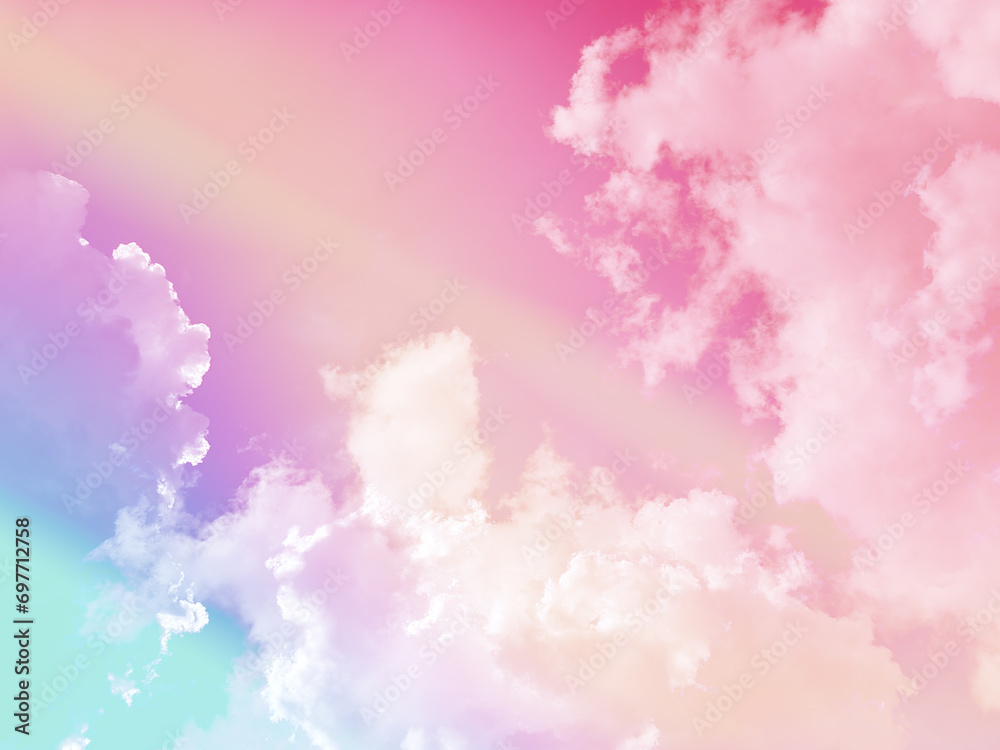 beauty abstract sweet pastel soft red and blue with fluffy clouds on sky. multi color rainbow image. fantasy growing light