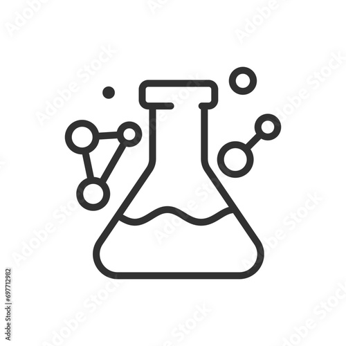 Chemistry, linear icon. Flask and chemical molecules. Line with editable stroke