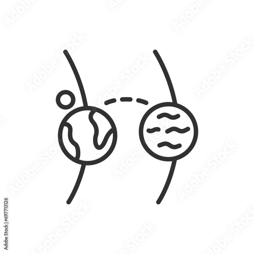 Space travel, a flight to another planet, linear icon. Flight to mars. Exploring space and other planets. Colonization. Line with editable stroke