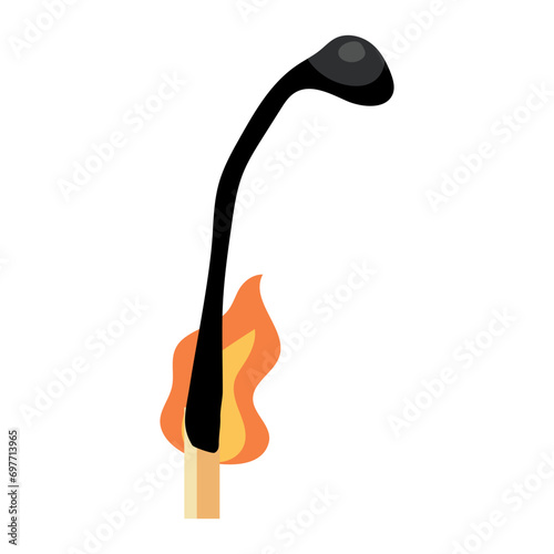 An illustration of a burnt matchstick. Cute Doodle match.