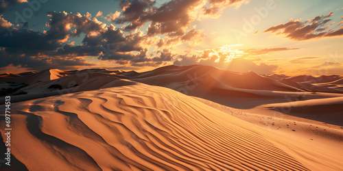 Artistic Sand Dunes at Sunset with Copy Space for Commercial Use