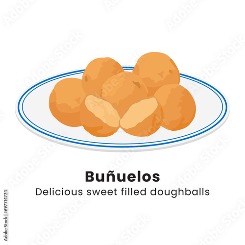 Hand drawn vector illustration of bunuelos mexican fritters