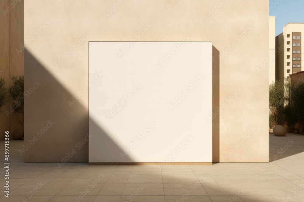 Mock up. Blank white billboard on beige concrete vintage wall background Mock up. Blank white billboard on beige concrete vintage wall background