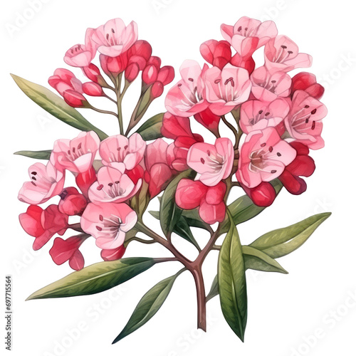 Lovely Pink and Red Mountain laurel Or Kalmia Flower Bouquet Botanical Watercolor Painting Illustration