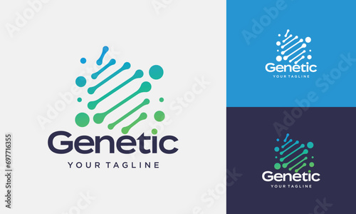 Vector dna genetic chains symbol with dots biology logo