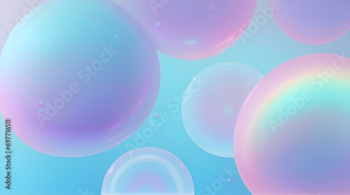 abstract colorful bubbles teal blue colors in a mint green gradient background.