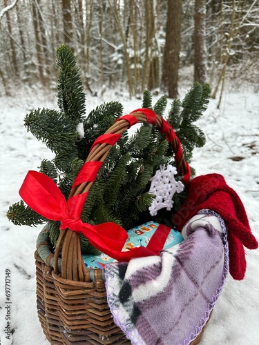 christmas basket on the snow © Valentyn