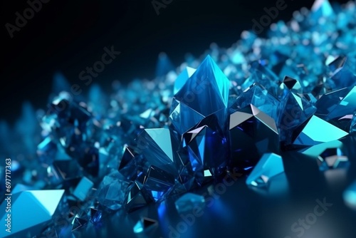 Modern tech banner with vibrant blue crystal pieces, refractive 3D render and copy-space. Generative AI