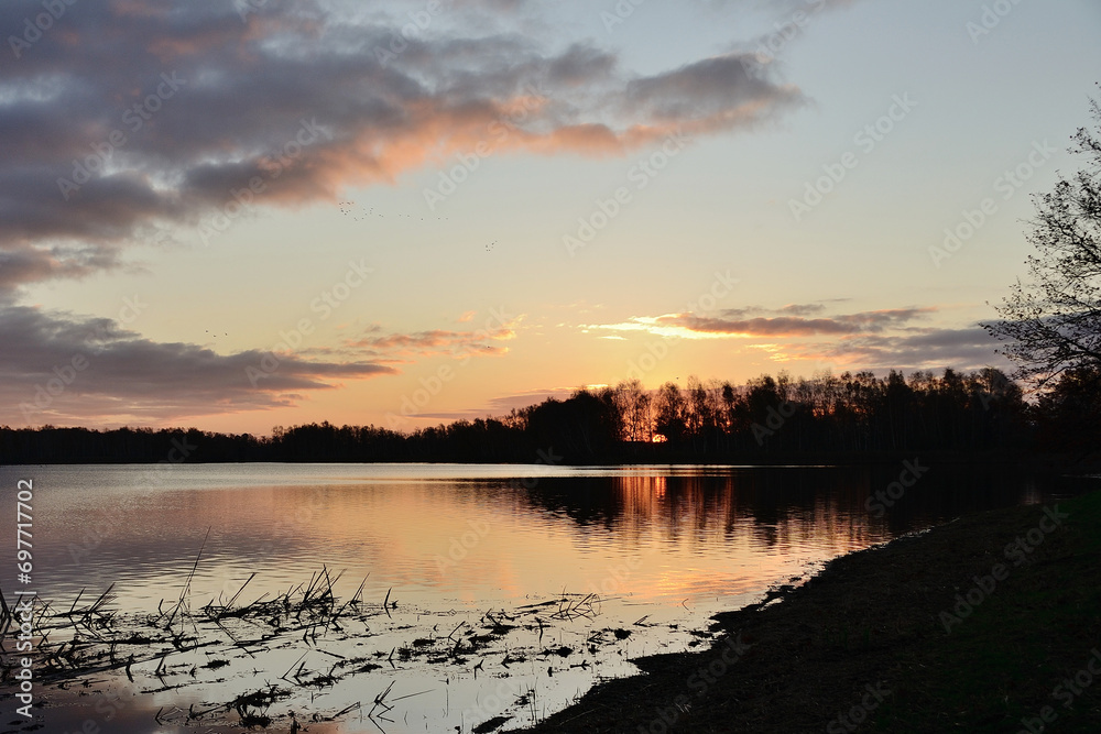 Dolina Baryczy sunset on lake Poland Dolina Baryczy sunset on lake Poland