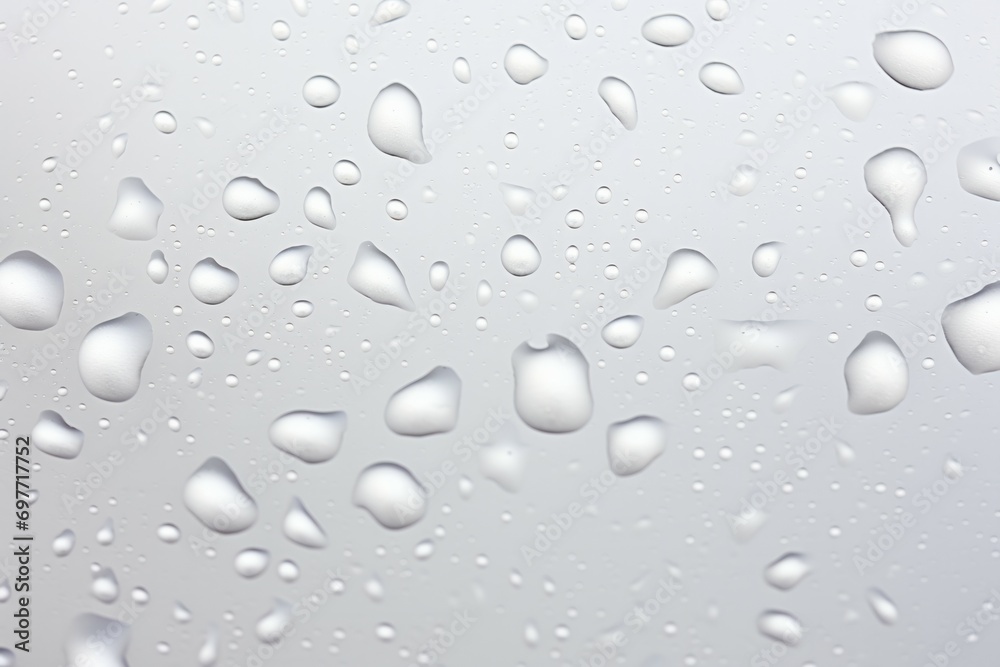 Water drops on white background texture. backdrop glass covered with drops of water. bubbles in water