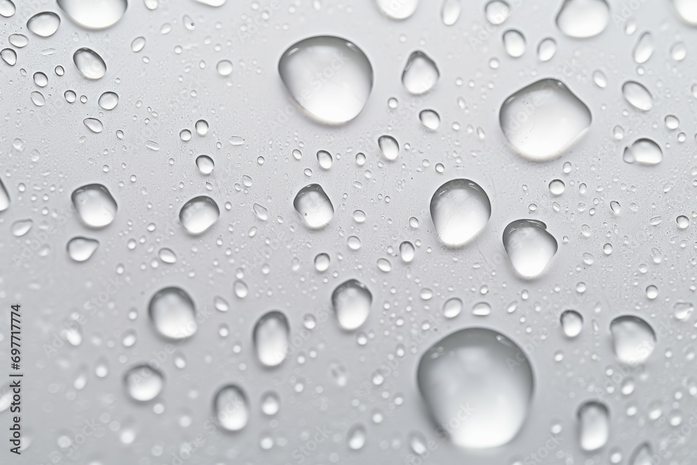 Water drops on white background texture. backdrop glass covered with drops of water. bubbles in water