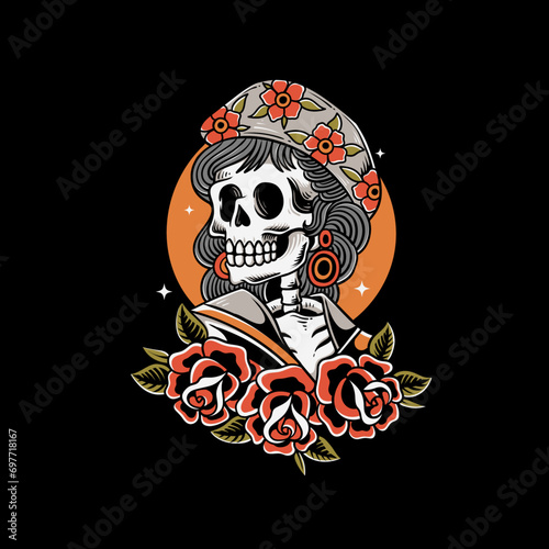 skeleton Vector old school tattoo vintage tattoo style illustration