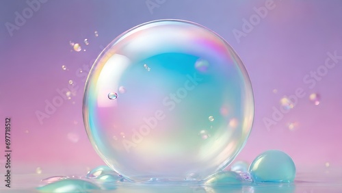 An enchanting iridescent bubbles floats gracefully against a pastel background with a gentle gradient.