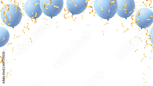 Round banner helium soft pastel color balloons and gold confetti ribbon