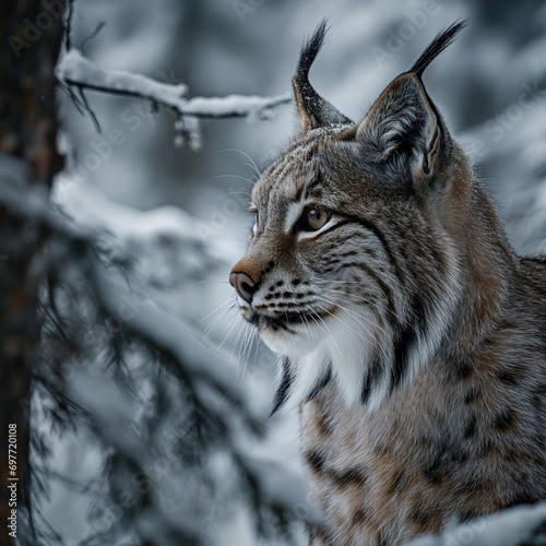 Lynx in Snowy Northern Forest 