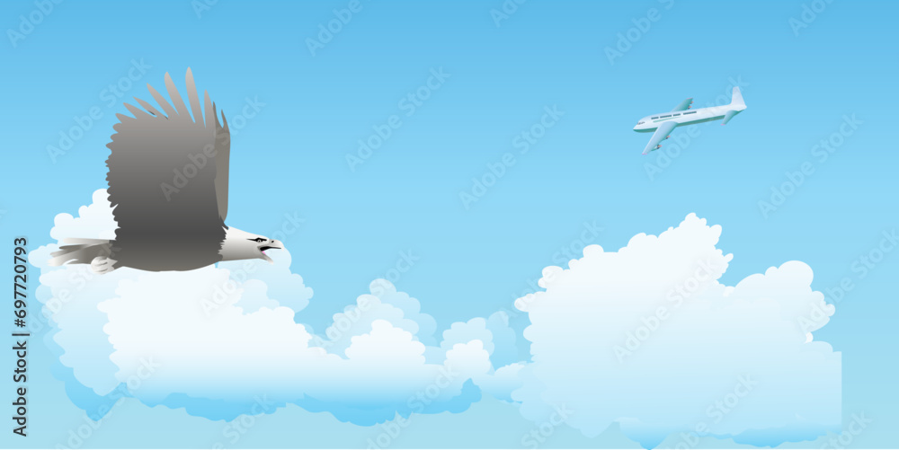 Fototapeta premium Royal eagle flying over the clouds.Vector illustration.