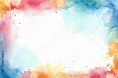 Hand-drawn water-colour letter paper, watercolour indents on the sides, blank space for a message in the center., pastel background  photo
