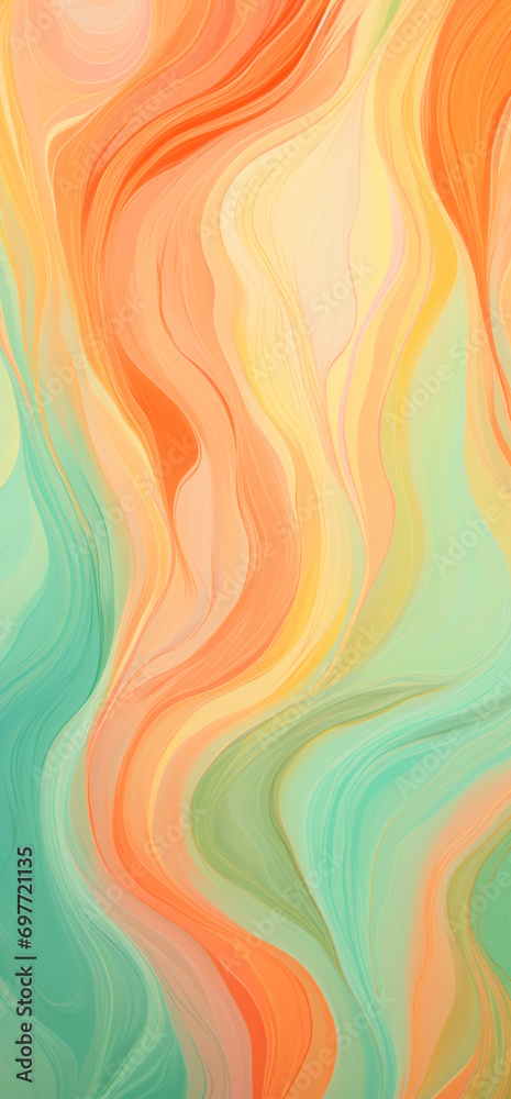 a very colorful wallpaper, in the style of marbleized, soft and dreamy pastels, light orange and light green, happy expressionism, soft, dreamlike brushstrokes, wavy 