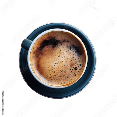 Top view illustration of espresso coffee on cup isolated transparent background