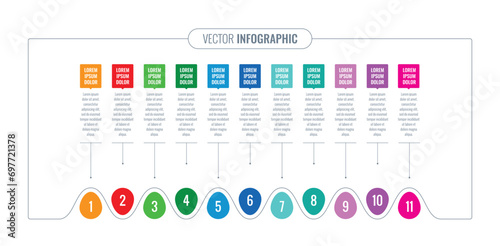 presentation, annual report, web, internet, catalog infographic template. eleven step information template. business infographic template