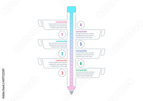 pen infographic template. six options infographic template. education, internet, annual report, business, magazine infographic template