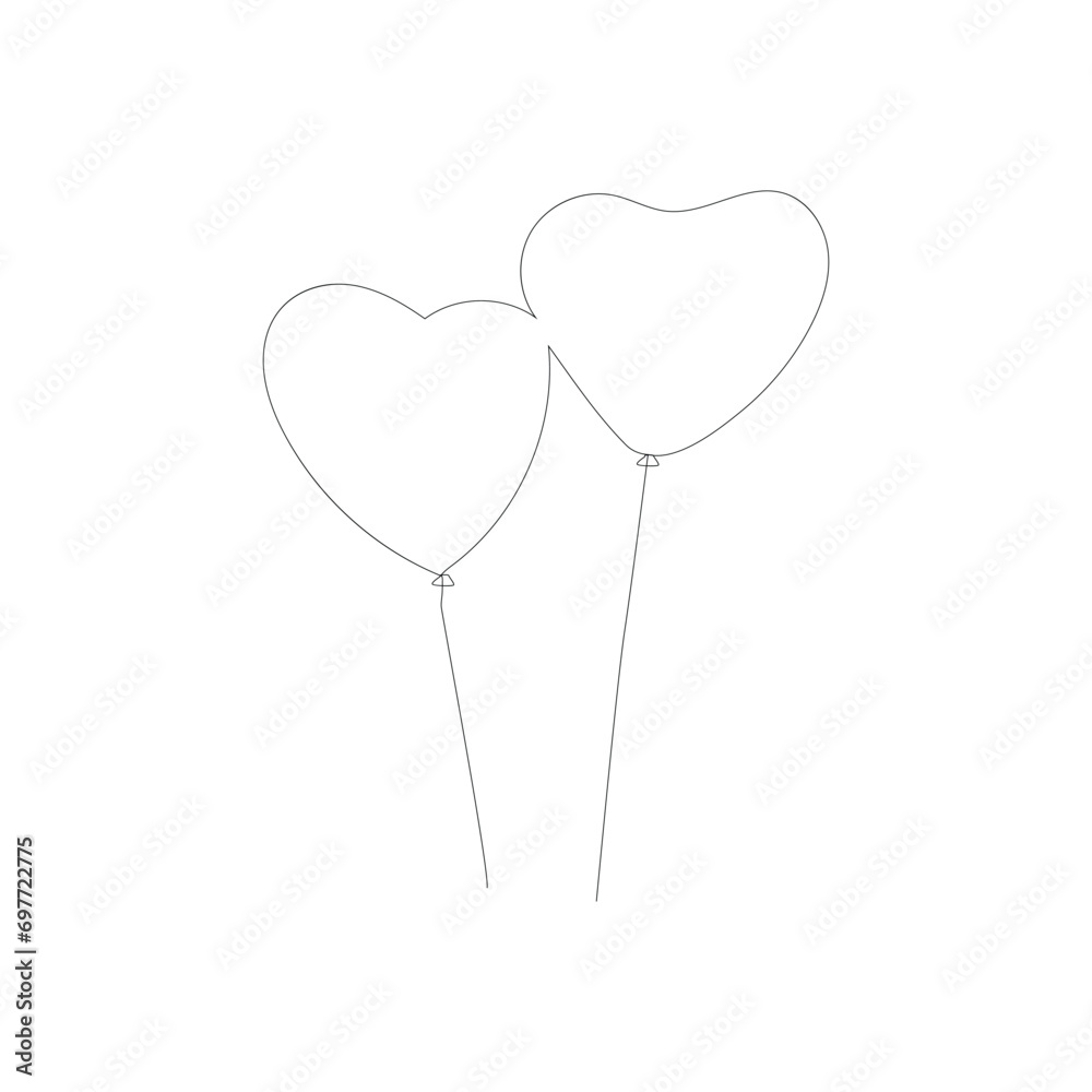 Balloon continuous Single line art, One sketch outline drawing vector illustration
