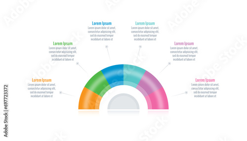 half circle infographic template. six step briefing template. internet, web, business, annual report, magazine infographic template