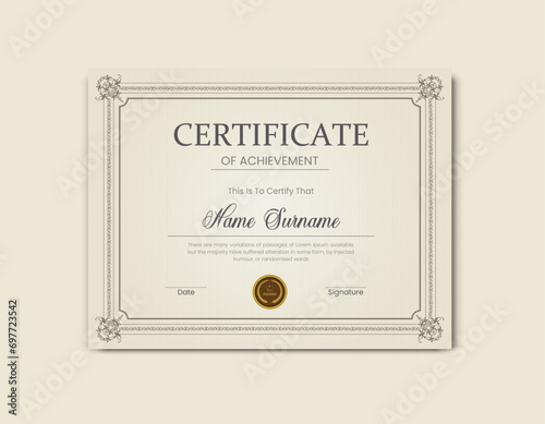 Creative certificate design. Modern business certificate design template. Appreciation & Achievement Certificate Design style with pattern. Vector illustration