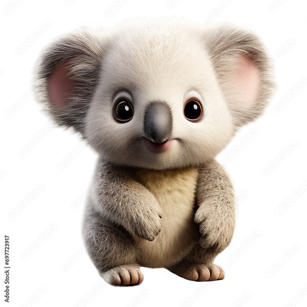 Obraz premium 3d koala bear cartoon, isolated transparent on background, cutout, png