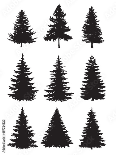 christmas trees set hand drawn illustration