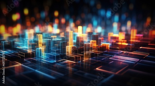 cyberspace, technology, datum, digital, communication, design, network, computer, future, futuristic. image of digital, wall with many pieces of blue and red light. 3D rendering illustration via ai. © sornthanashatr