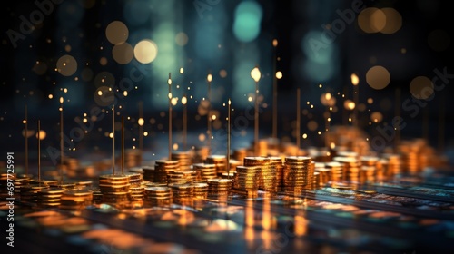 coin, gold, money, background, bank, banking, business, currency, finance, financial. investment concept, coins graph stock market for business idea and presentation, generation AI illustrations.