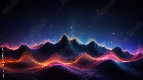 line, colours, art, light, abstract, mountain, design, wallpaper, colorful. mountain abstract art background image with smooth lines colorful with border motion and night sky via ai generate.