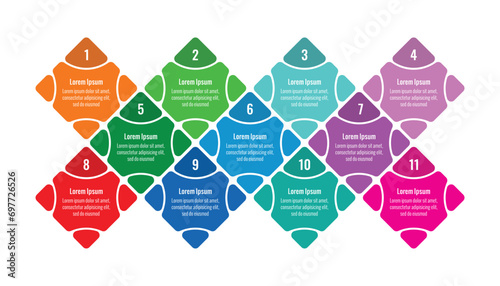 eleven step cube infographic template. squares information template. vector business infographic template. geometric information template