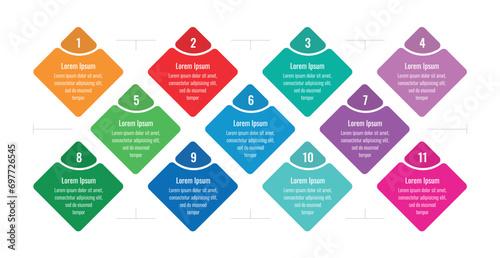 eleven steps square infographic template. annual report, web, internet, magazine information template. business infographic template