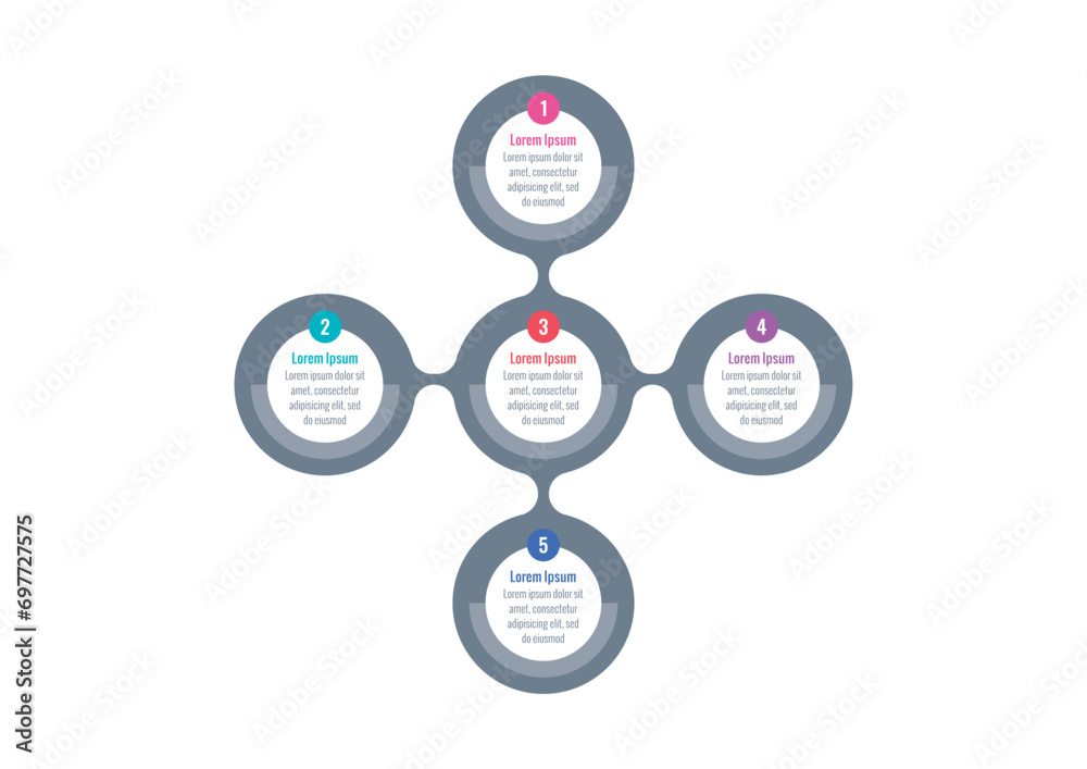 connected circles infographic template. five steps infographic template. education, business, magazine, internet, annual report information template connected circles infographic template. five steps infographic template. education, business, magazine, internet, annual report information template