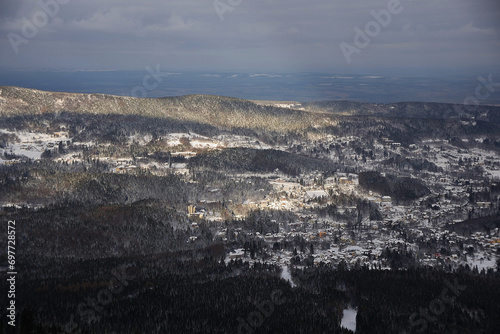 Small mountain village in winter Poland