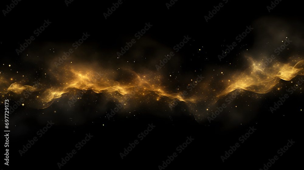 Abstract magic gold dust background over black. Beautiful golden art widescreen background - obrazy, fototapety, plakaty 